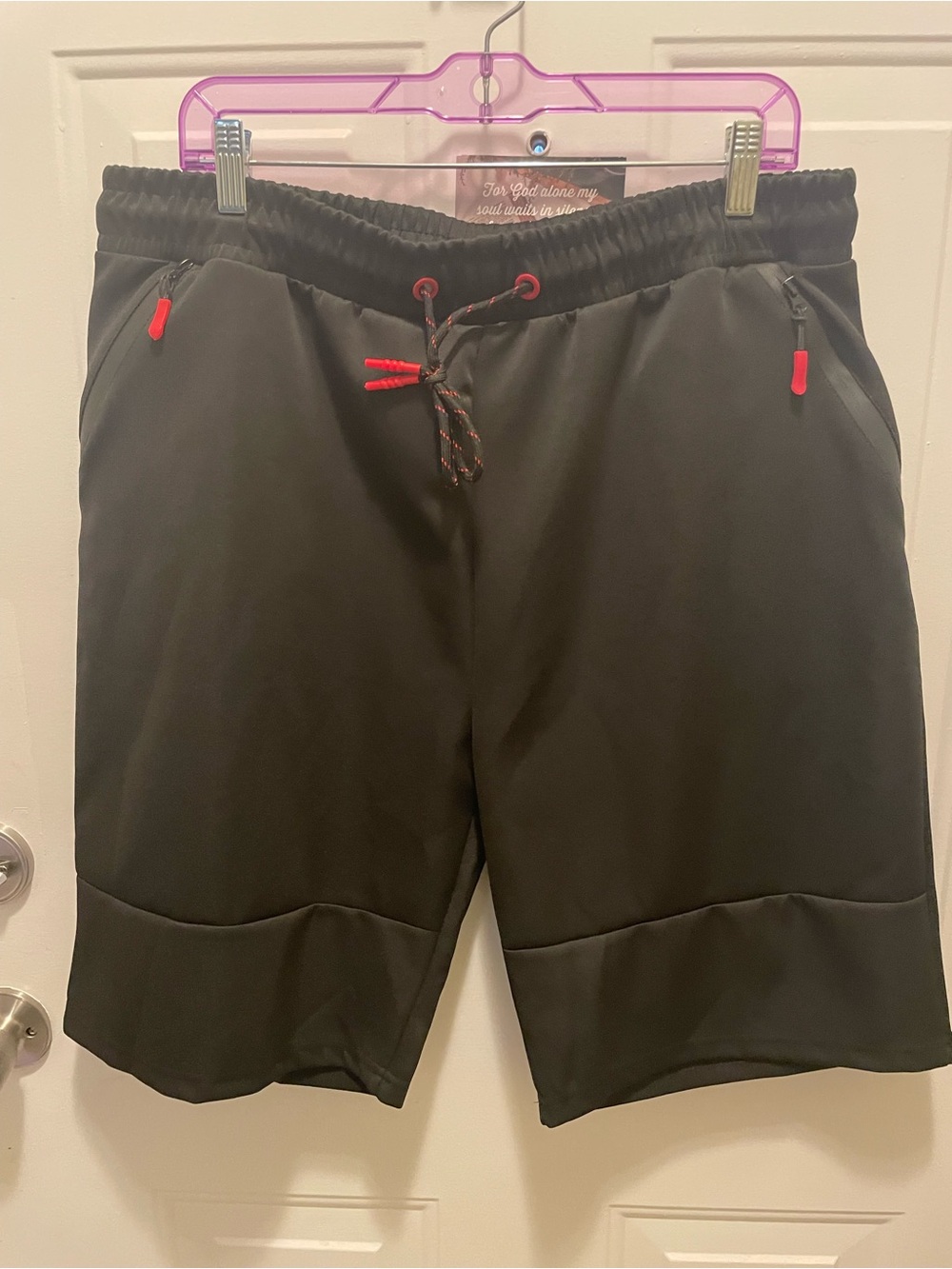 Black Athletic Drawstring Shorts with Red Accents by Reset.